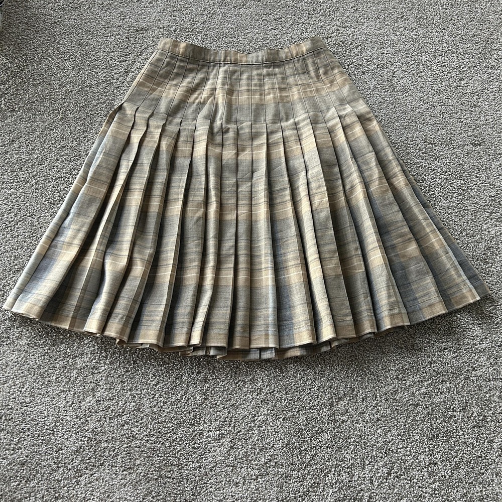 Pendleton Heritage Skirt Womens 14 Beige Plaid Wool Pleated Knee Length USA